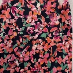 Ann Taylor Floral Pencil Skirt 12 Tall Black Pink Coral Lined Work Party